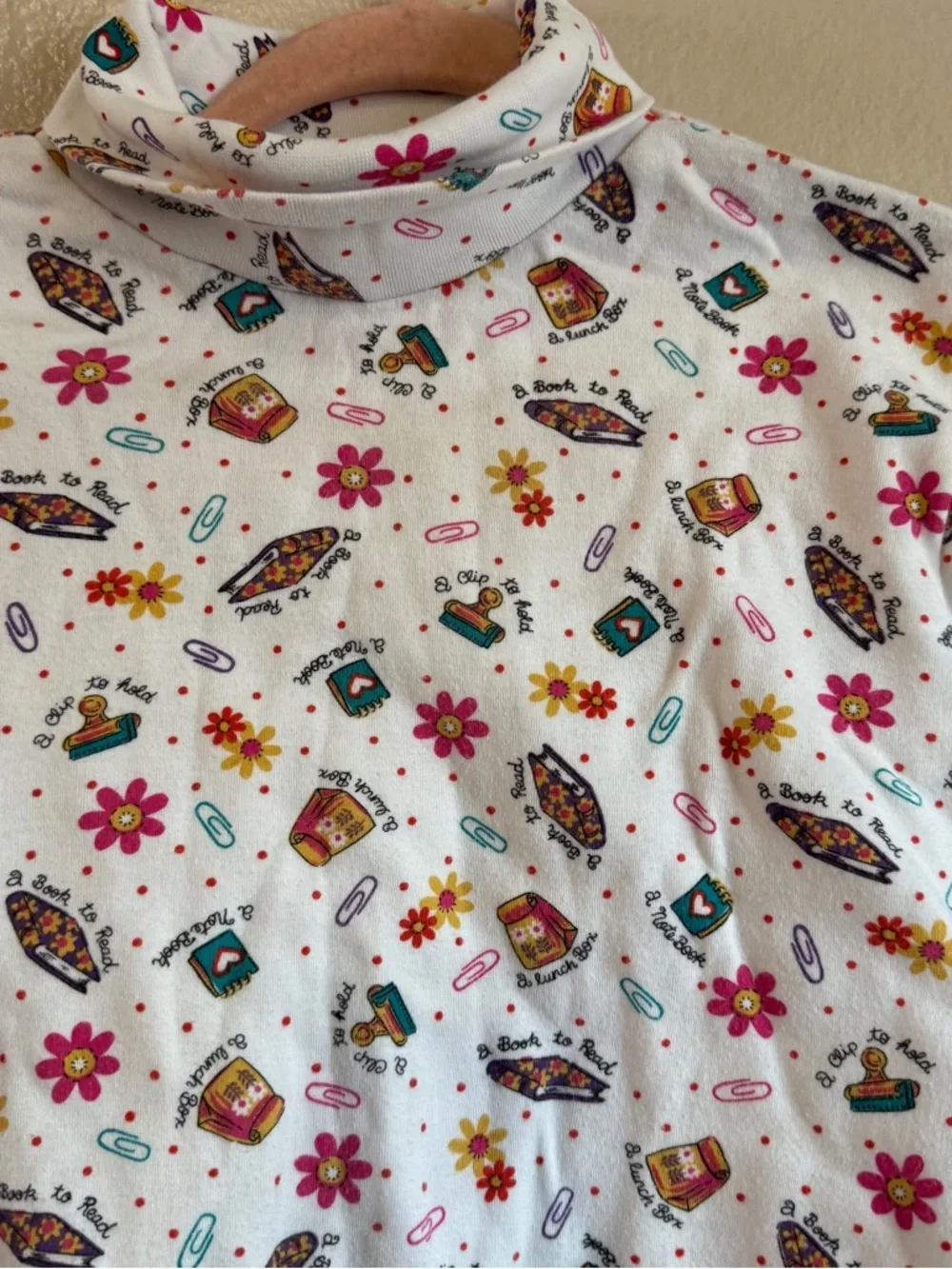Vintage White Floral and Patterned Long Sleeve Turtleneck